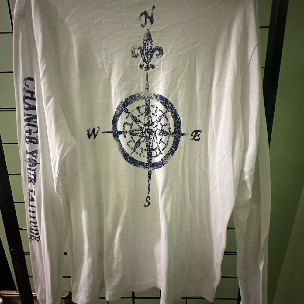 🌟CHANGE YOUR LATITUDE🌟 Men’s White Compass Long Sleeve Shirt